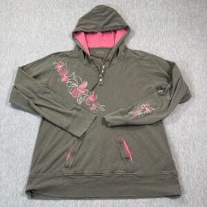 Crazy Shirts Hoodie Women Small Floral Pullover Long Sleeve Embroidered